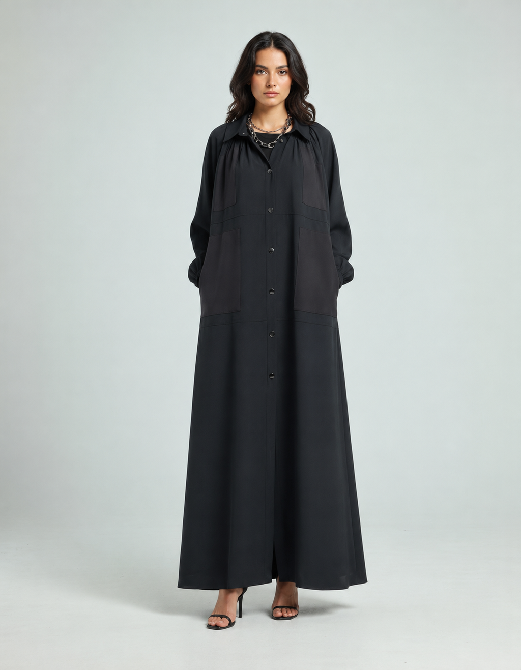 Oversized Crepe Coat Abaya - Black