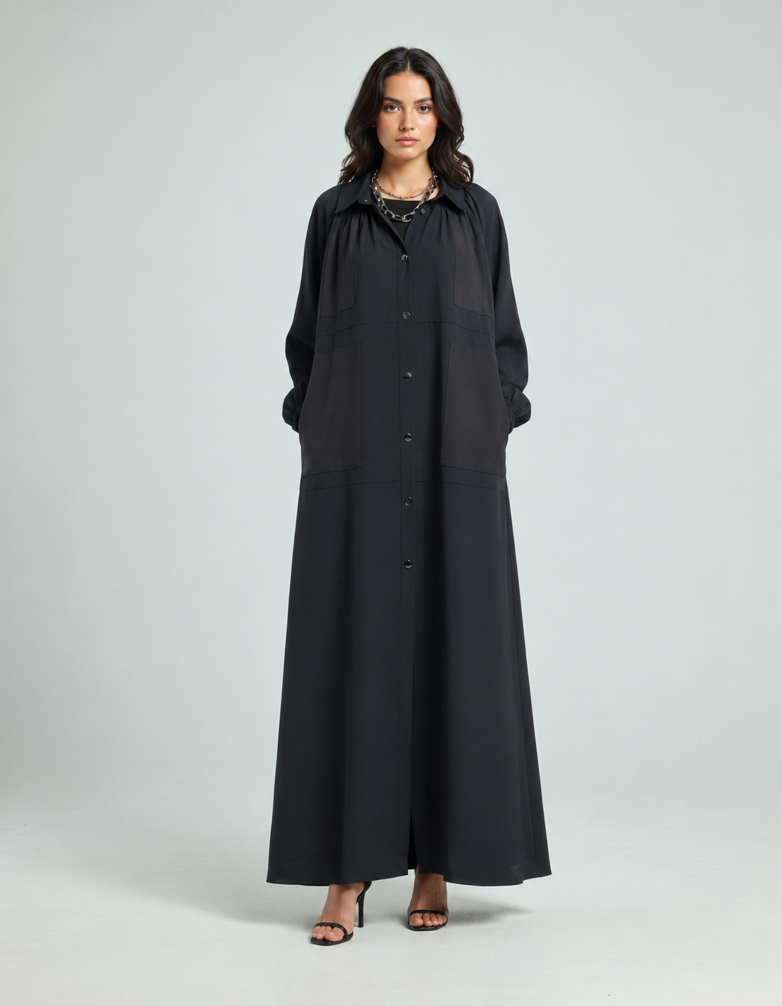 Oversized Crepe Coat Abaya - Black