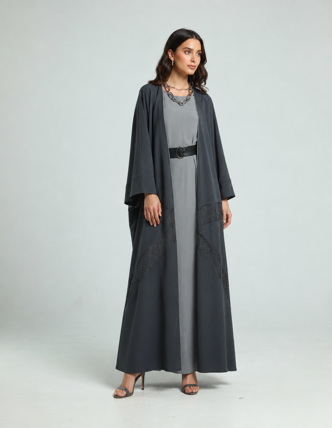 Lace Signature Bisht - Dark Gray