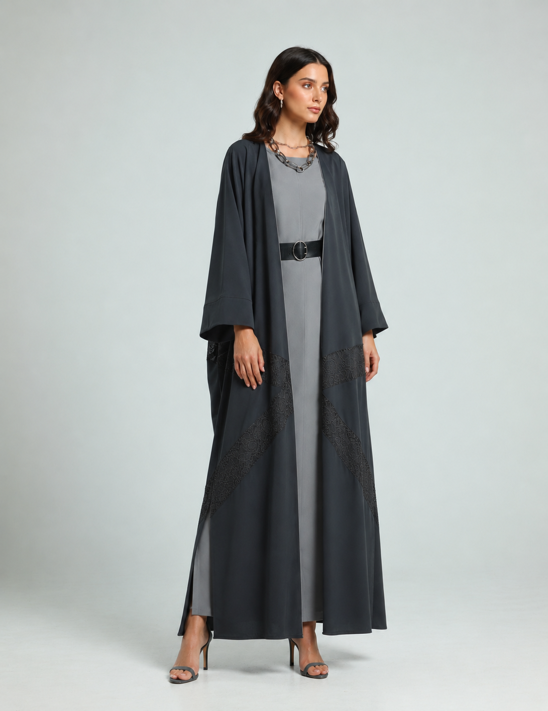 Lace Signature Bisht - Dark Gray