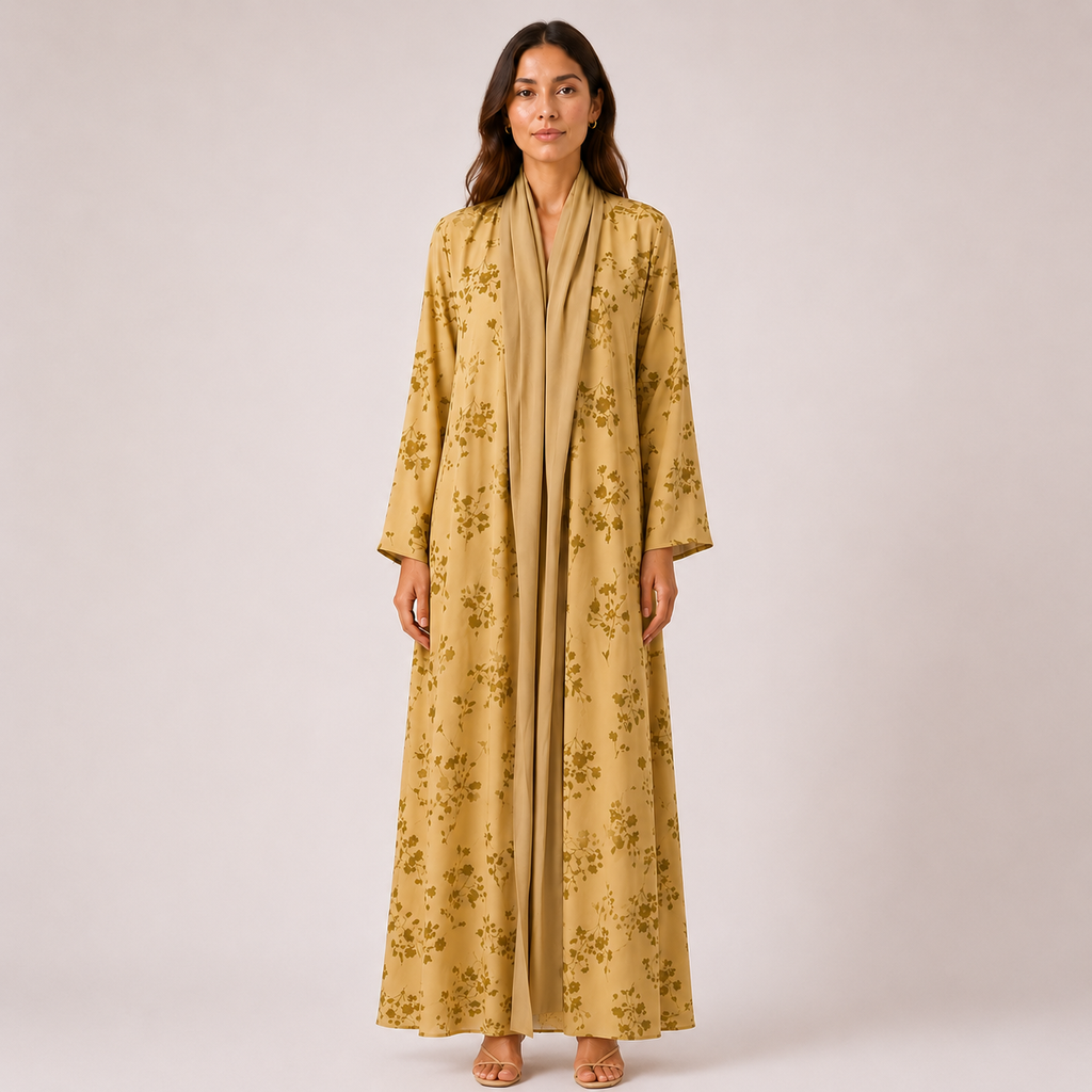 Yellow Floral Print Abaya