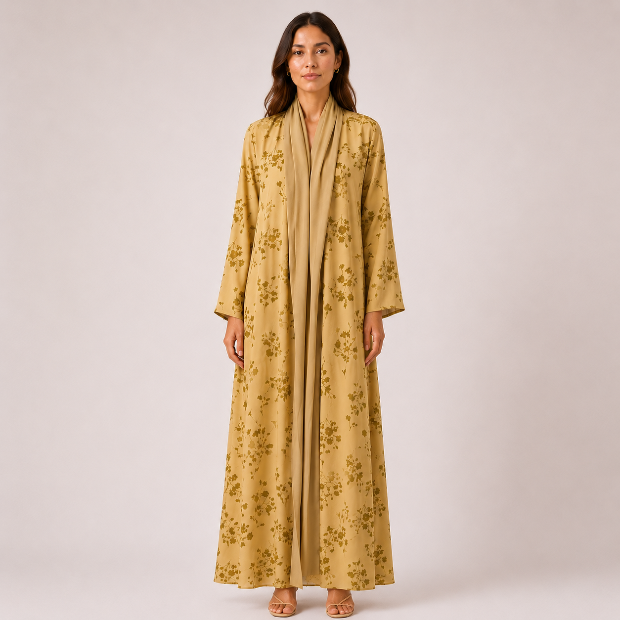 Yellow Floral Print Abaya