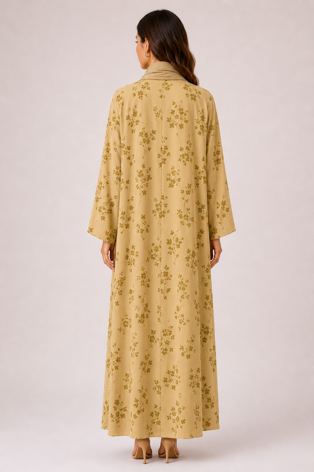 Yellow Floral Print Abaya