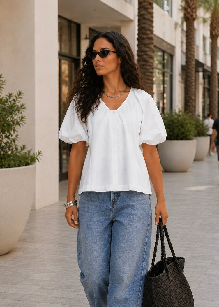 Poplin V Shirt - Off-White