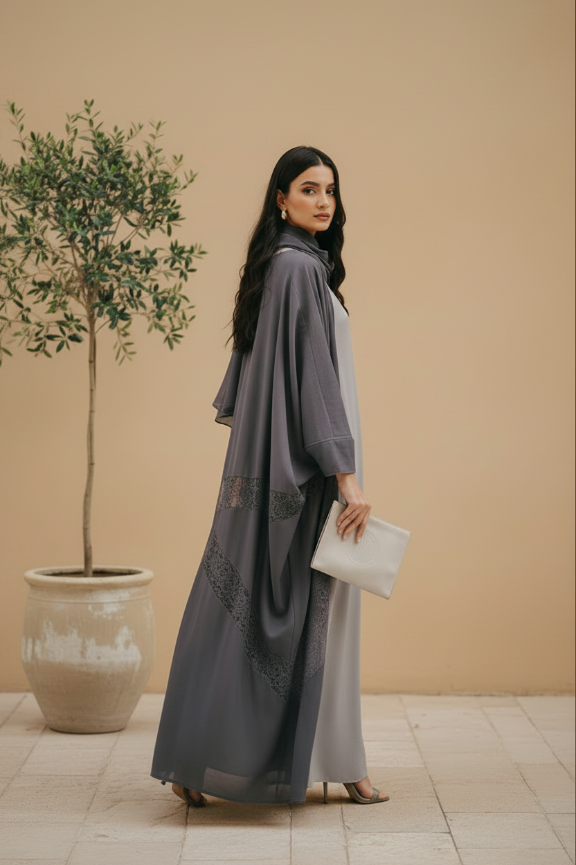 Lace Signature Bisht - Dark Gray