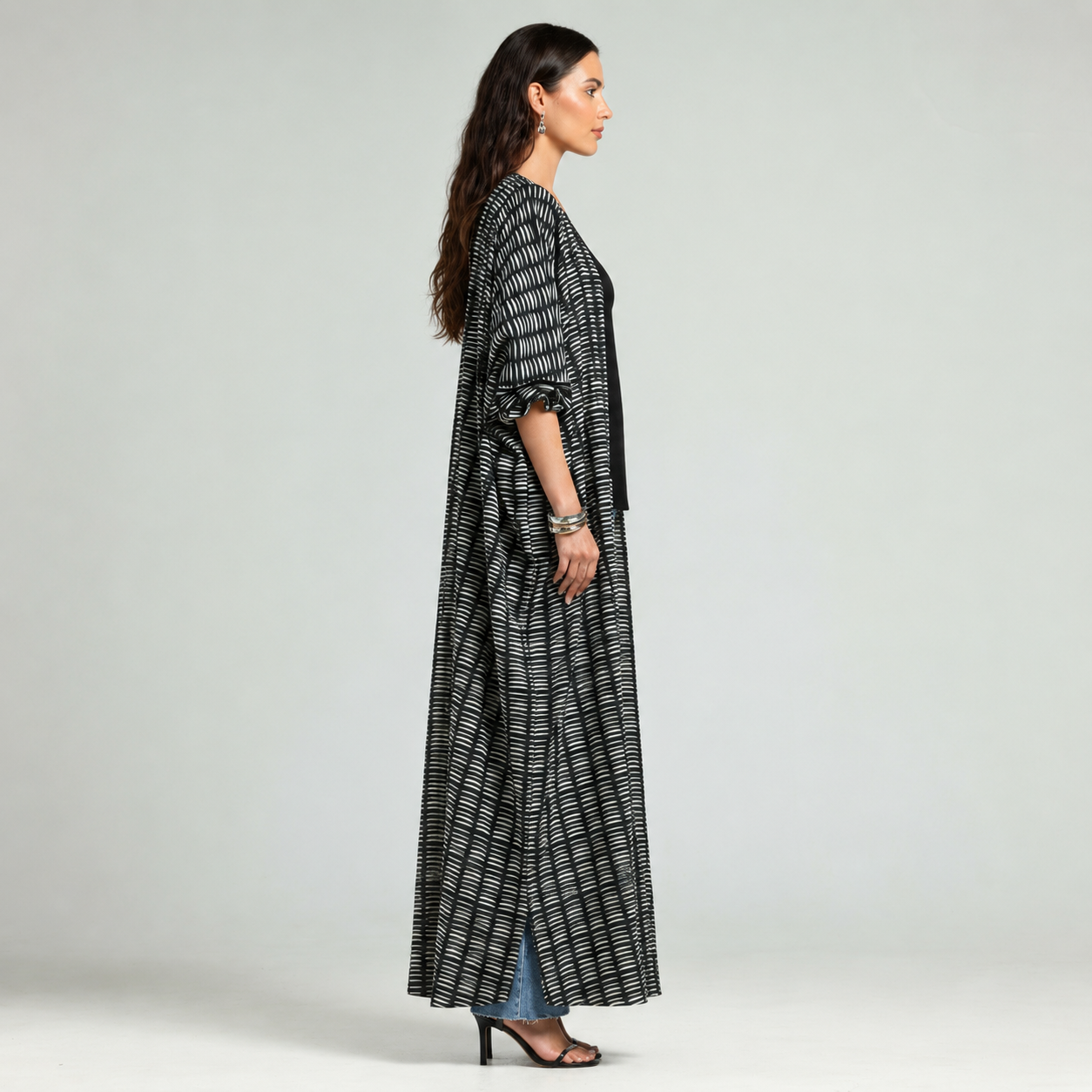 Half Moon Print Abaya - Black