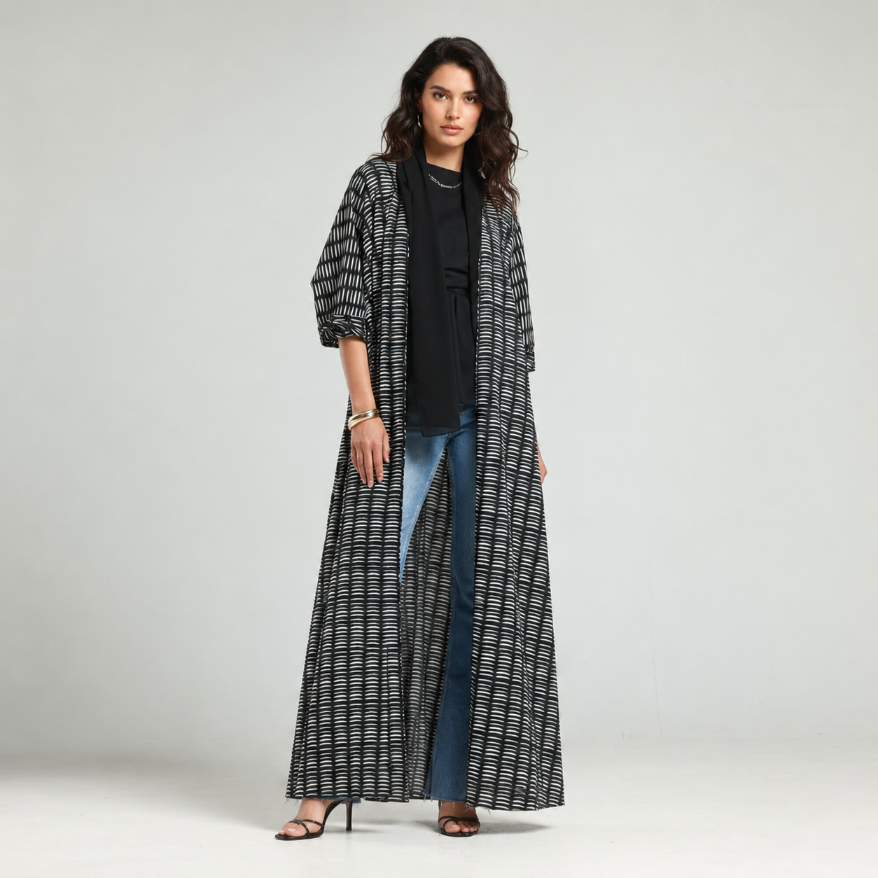 Half Moon Print Abaya - Black