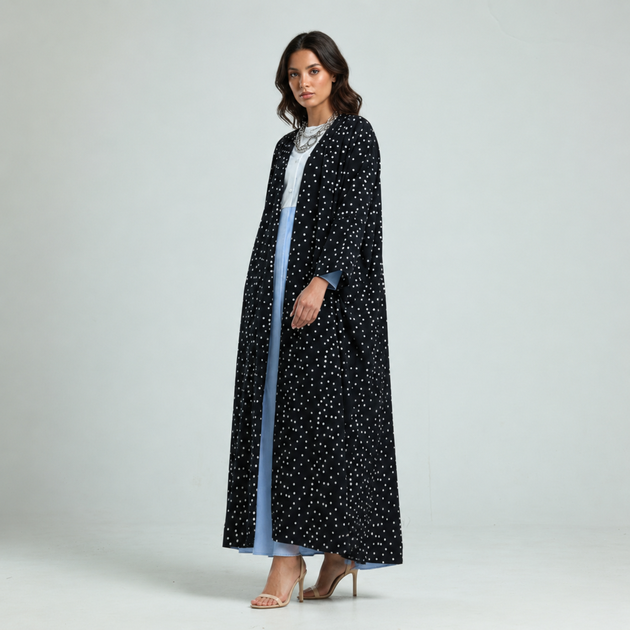 Polka Dots Print Abaya - Black