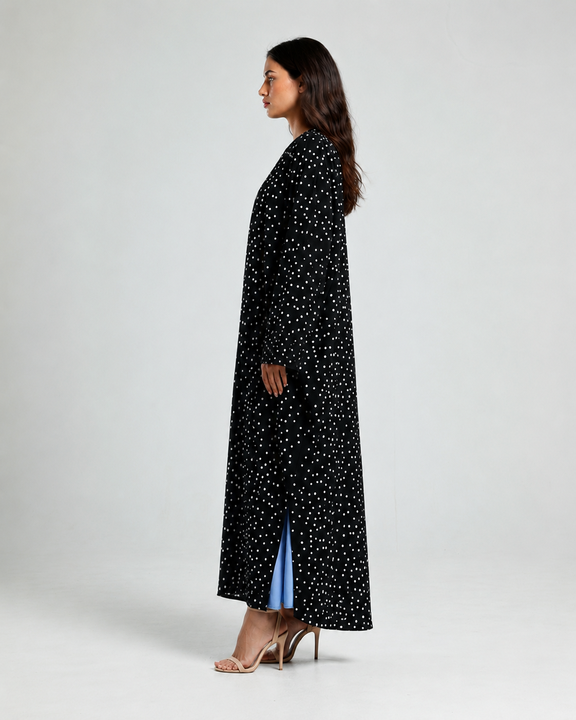 Polka Dots Print Abaya - Black