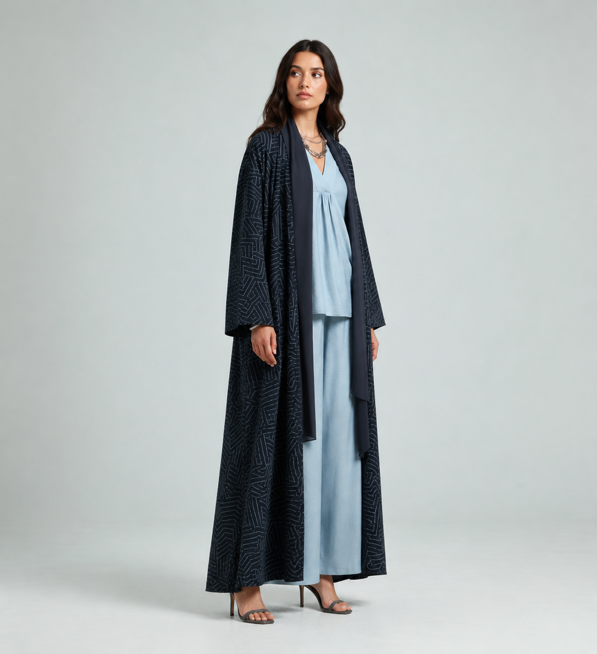 Geometric Print Abaya - grey