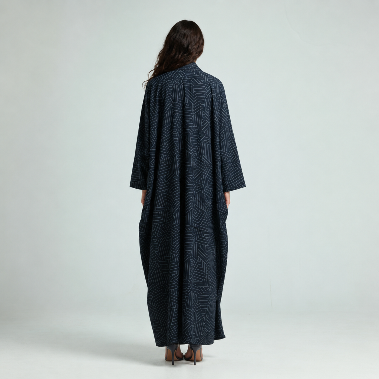 Geometric Print Abaya - grey