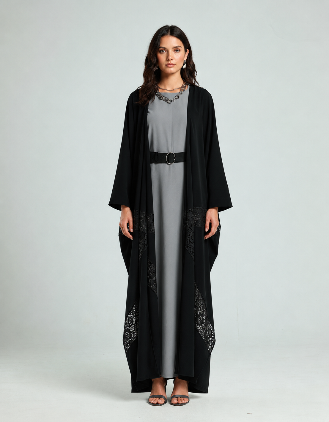 Lace Signature Bisht - Black