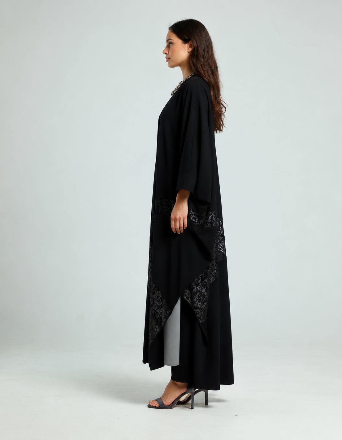 Lace Signature Bisht - Black