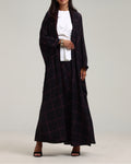 Check Print Abaya - Black