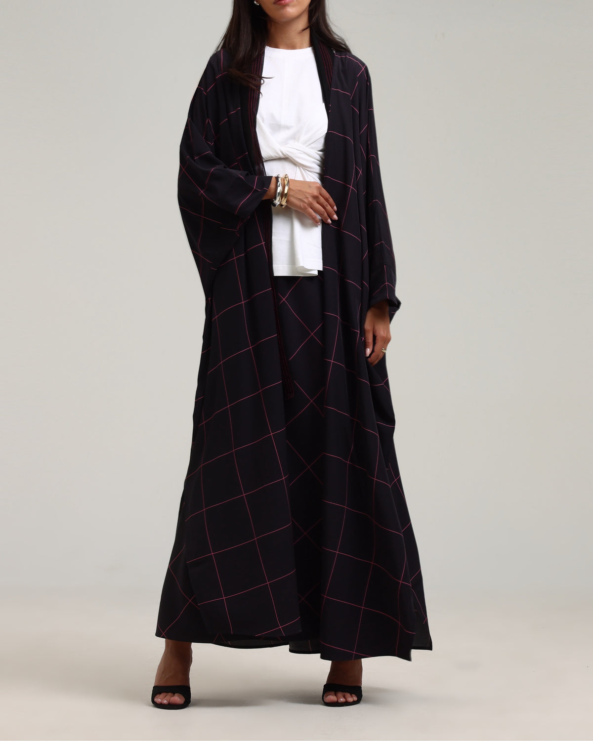 Check Print Abaya - Black