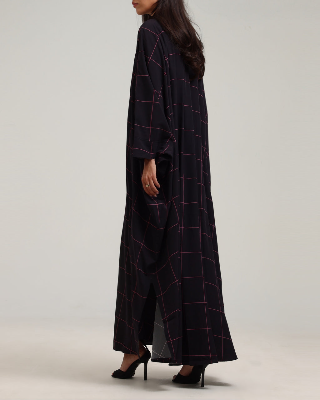 Check Print Abaya - Black