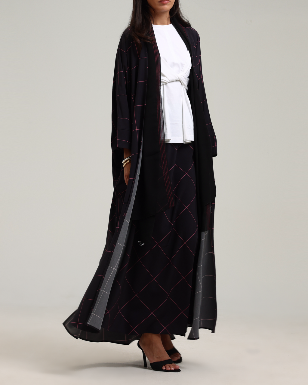 Check Print Abaya - Black
