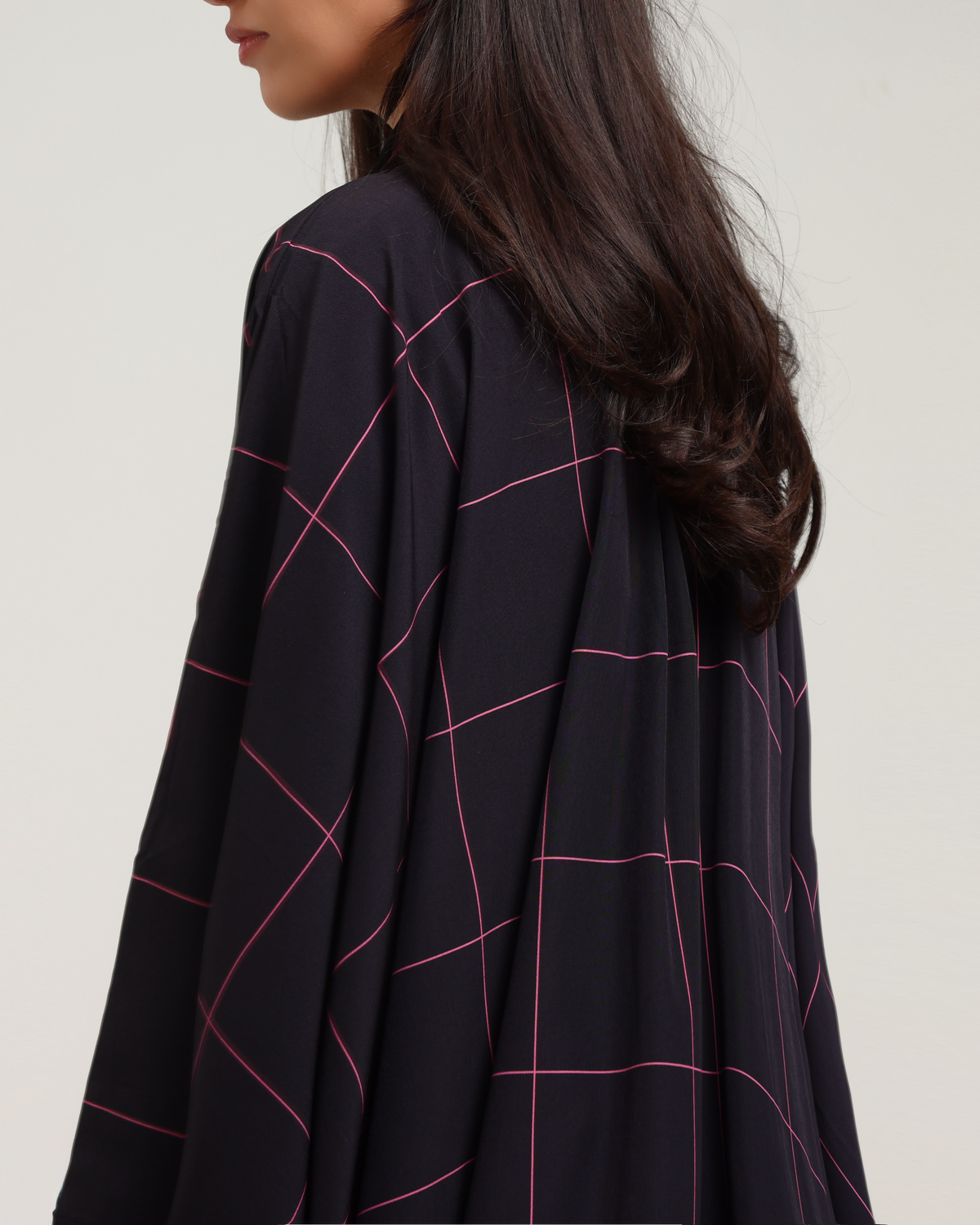 Check Print Abaya - Black