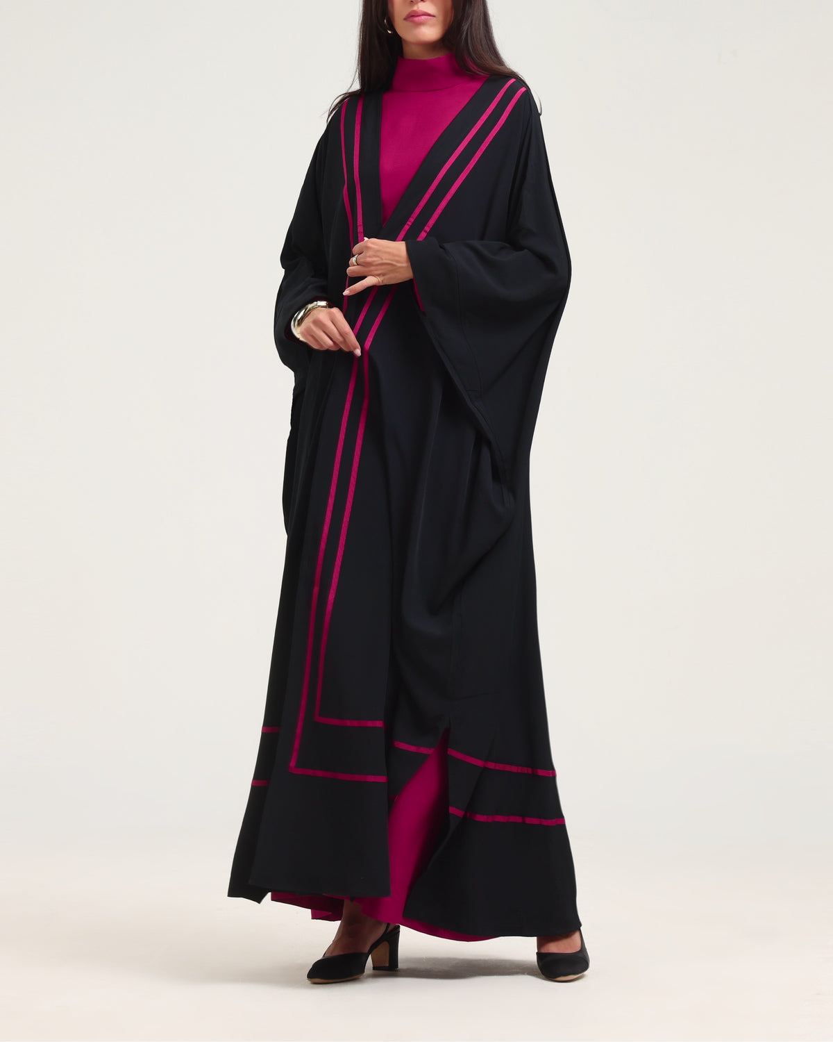 Signature Bisht with Cherry Ribbon design - Black