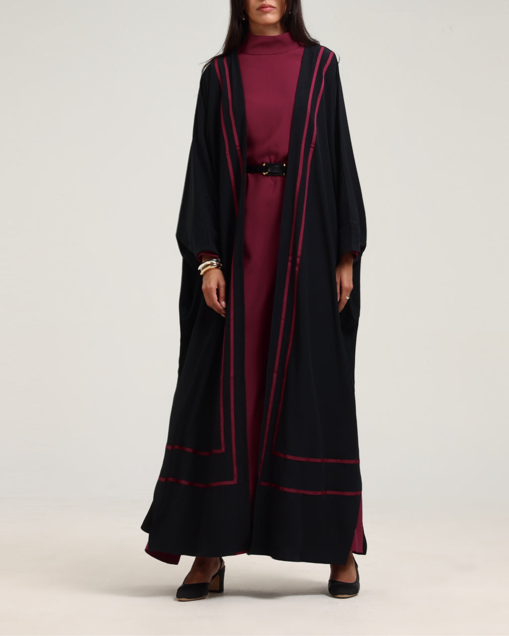 Signature Bisht with Cherry Ribbon design - Black