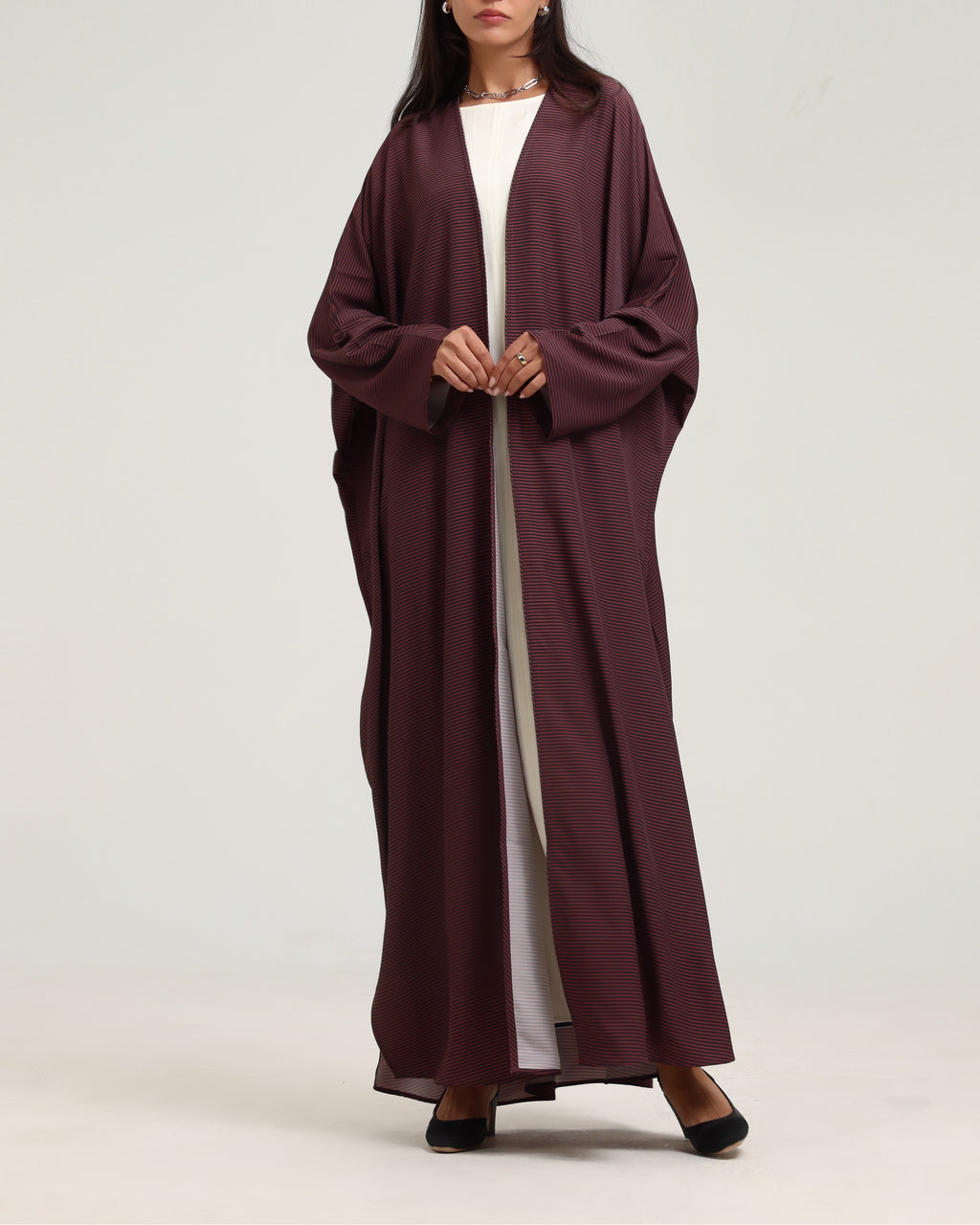 Striped Print Abaya- Dark Pink