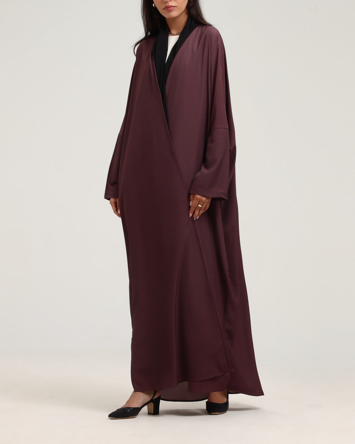 Striped Print Abaya- Dark Pink
