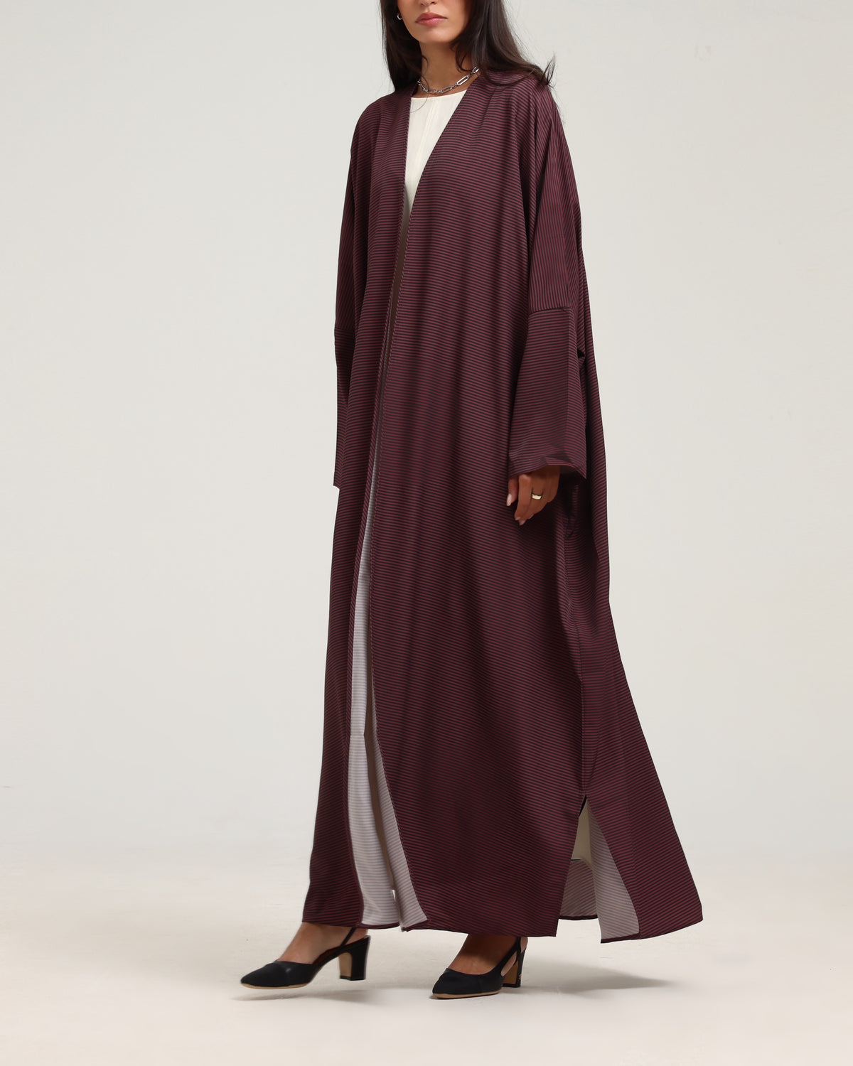 Striped Print Abaya- Dark Pink