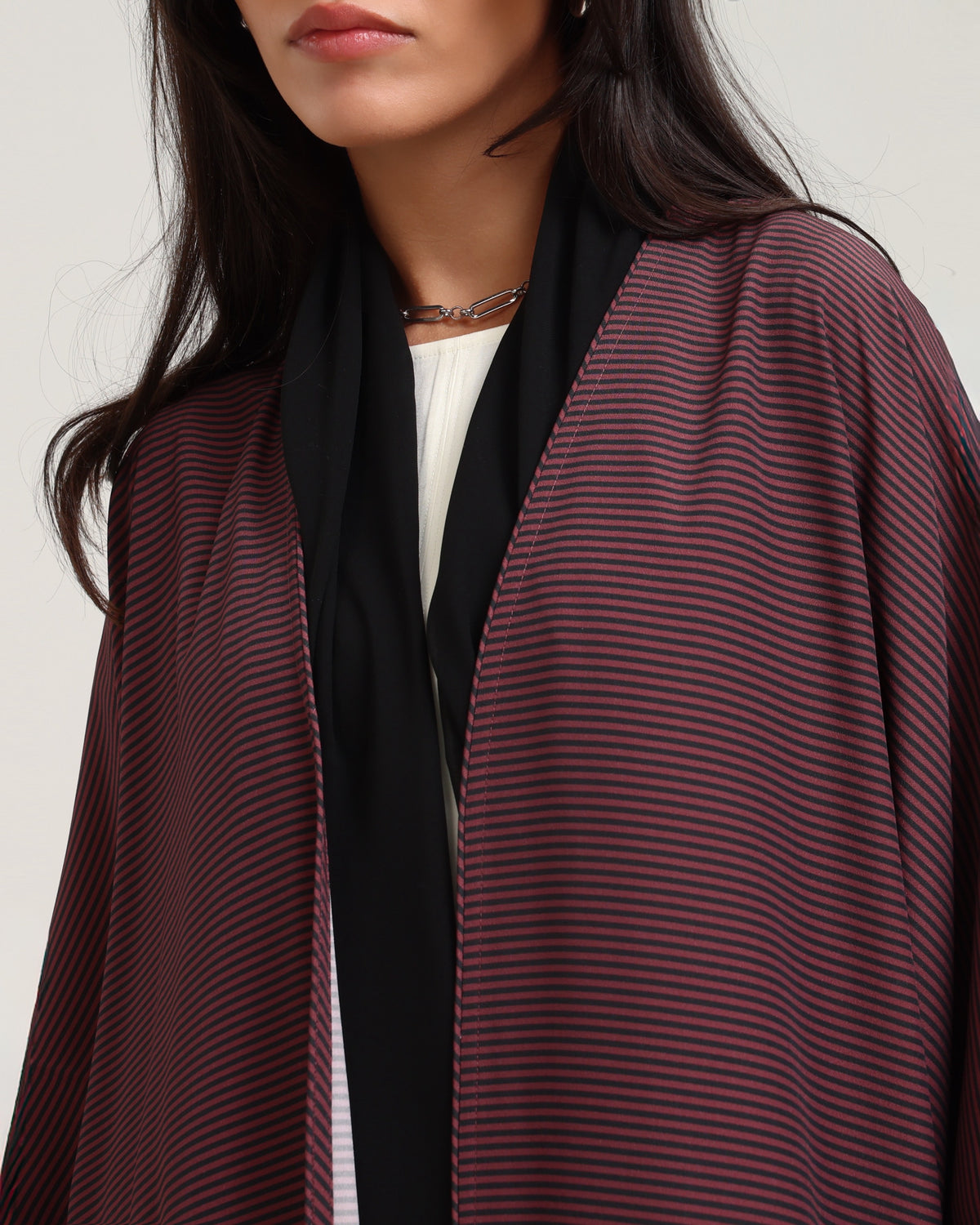 Striped Print Abaya- Dark Pink