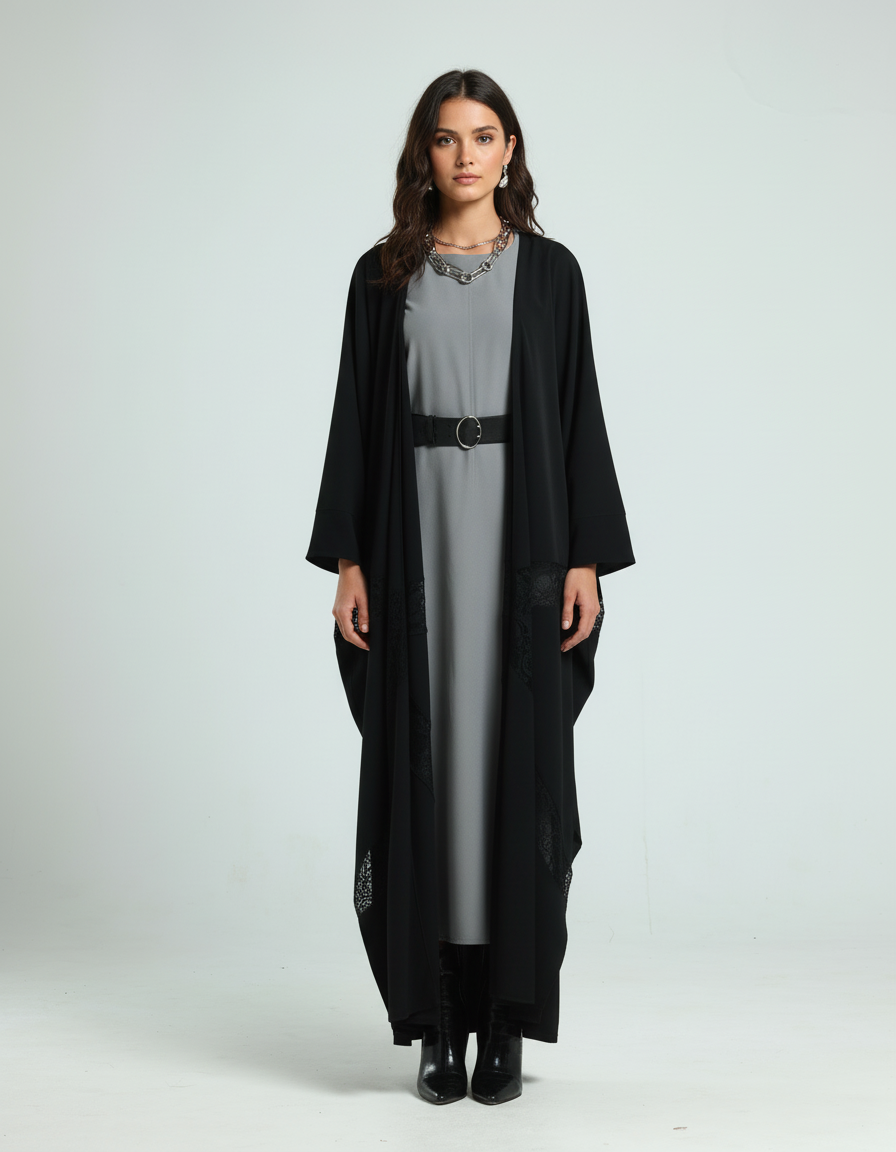 Lace Signature Bisht - Black