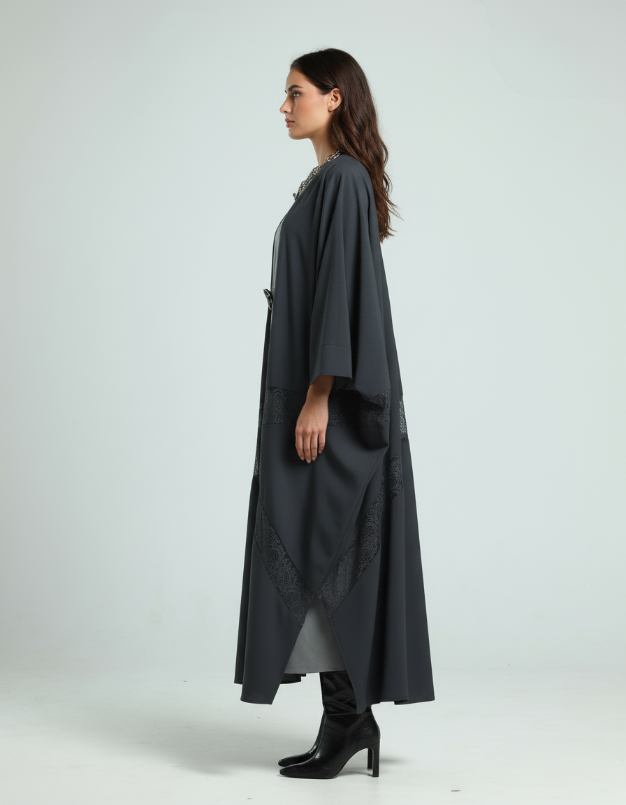Lace Signature Bisht - Black