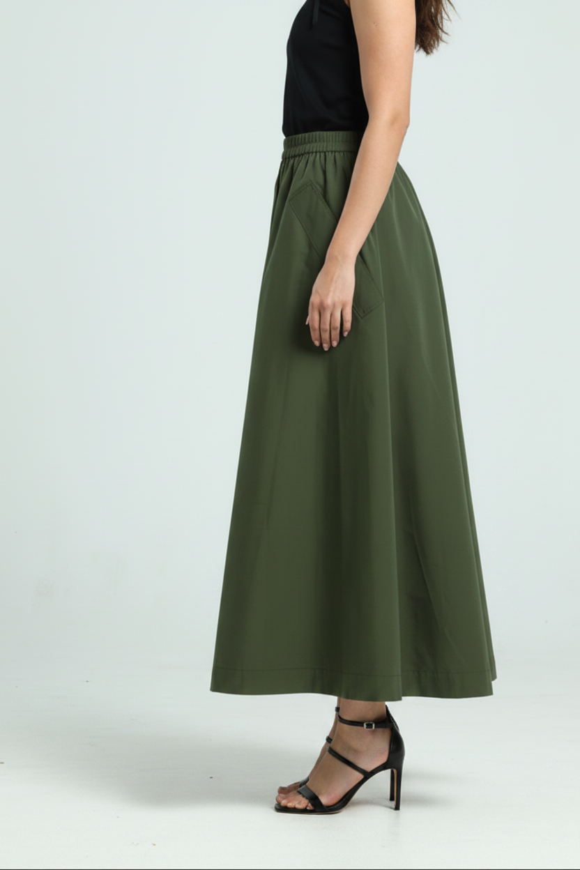 Cotton Poplin Skirt - Olive