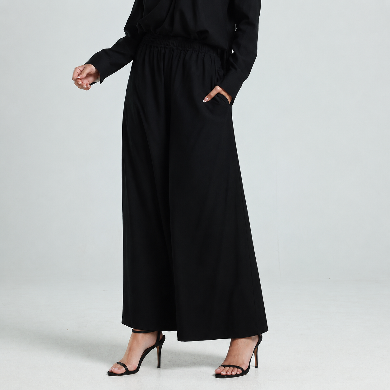 Soft Cotton Wide Leg Pants - Black