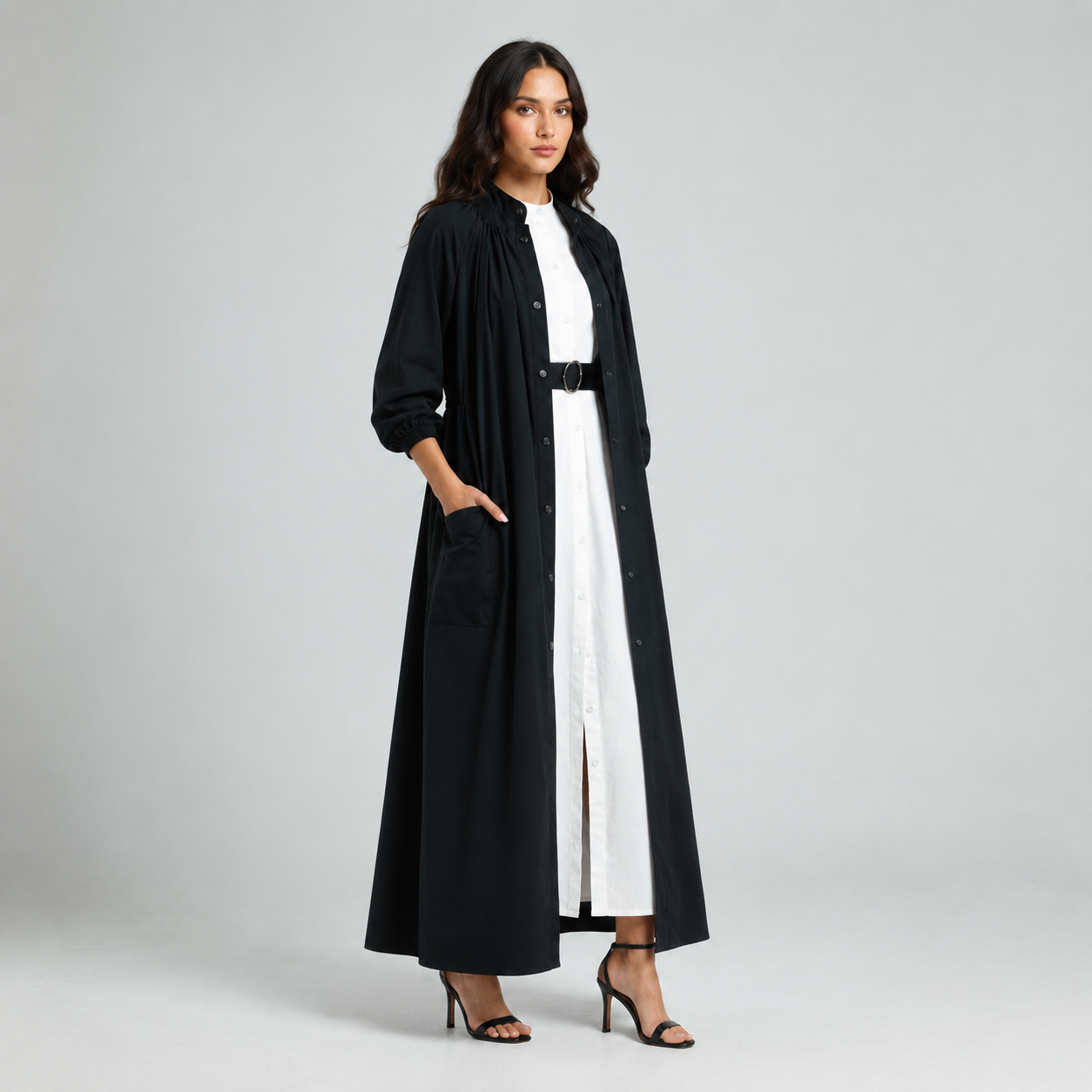 Drawstring Coat Abaya - Black