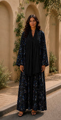 Black Floral Print Abaya
