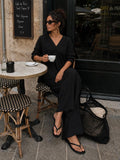 Soft Cotton Wide Leg Pants - Black