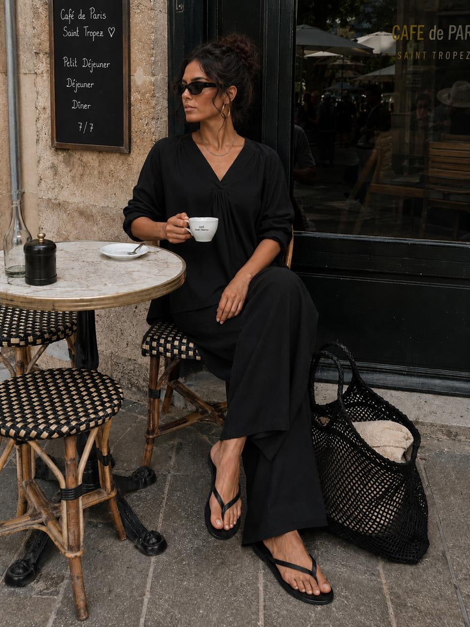 Soft Cotton Wide Leg Pants - Black