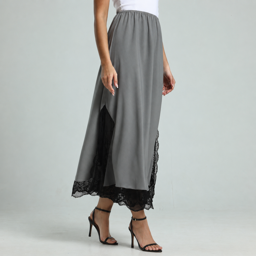 Contrast Lace Skirt - Grey