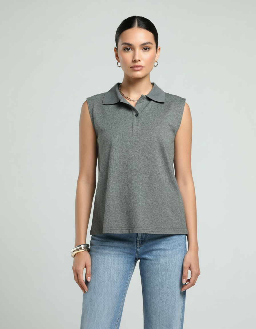 Sleeveless Polo Shirt - Grey