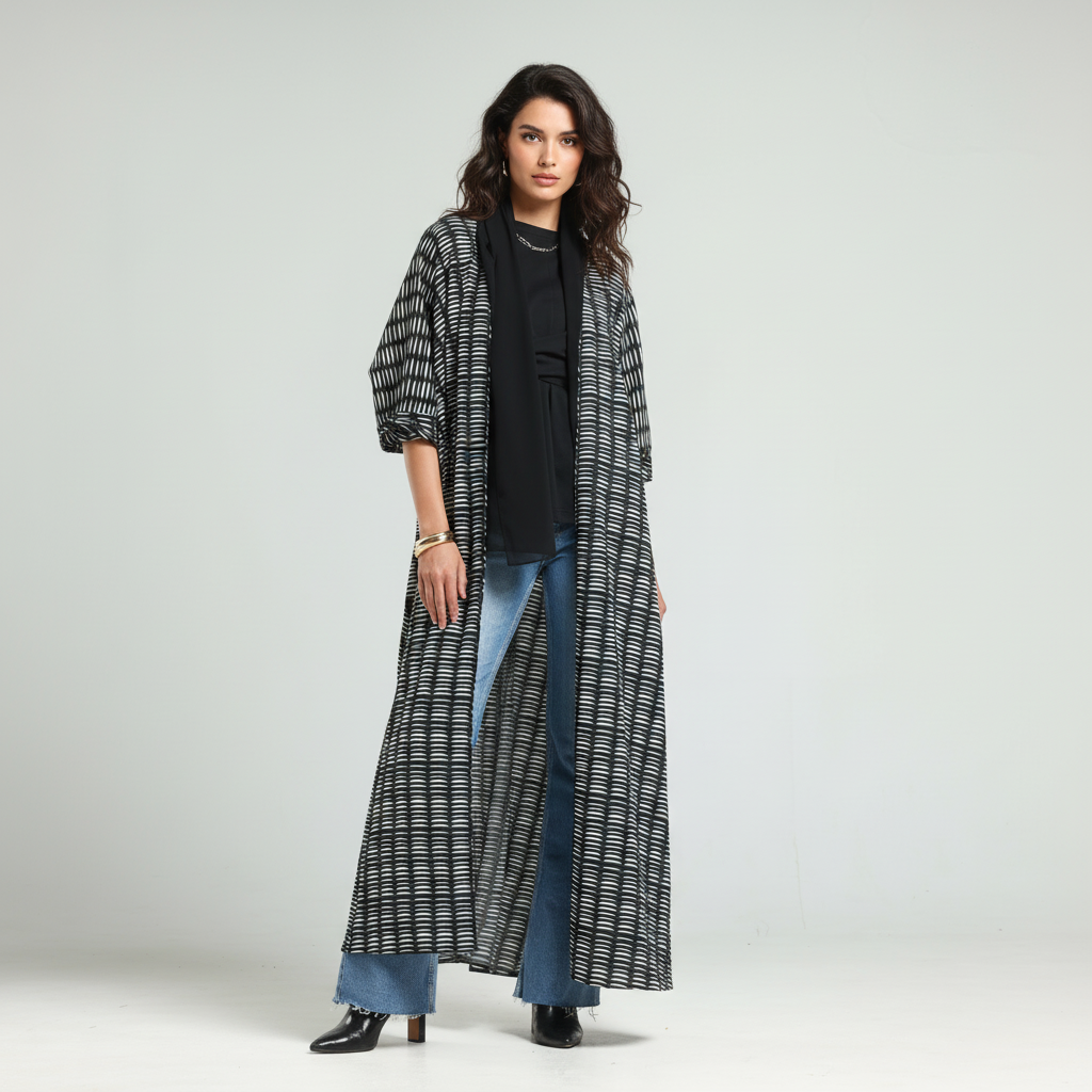 Half Moon Print Abaya - Black