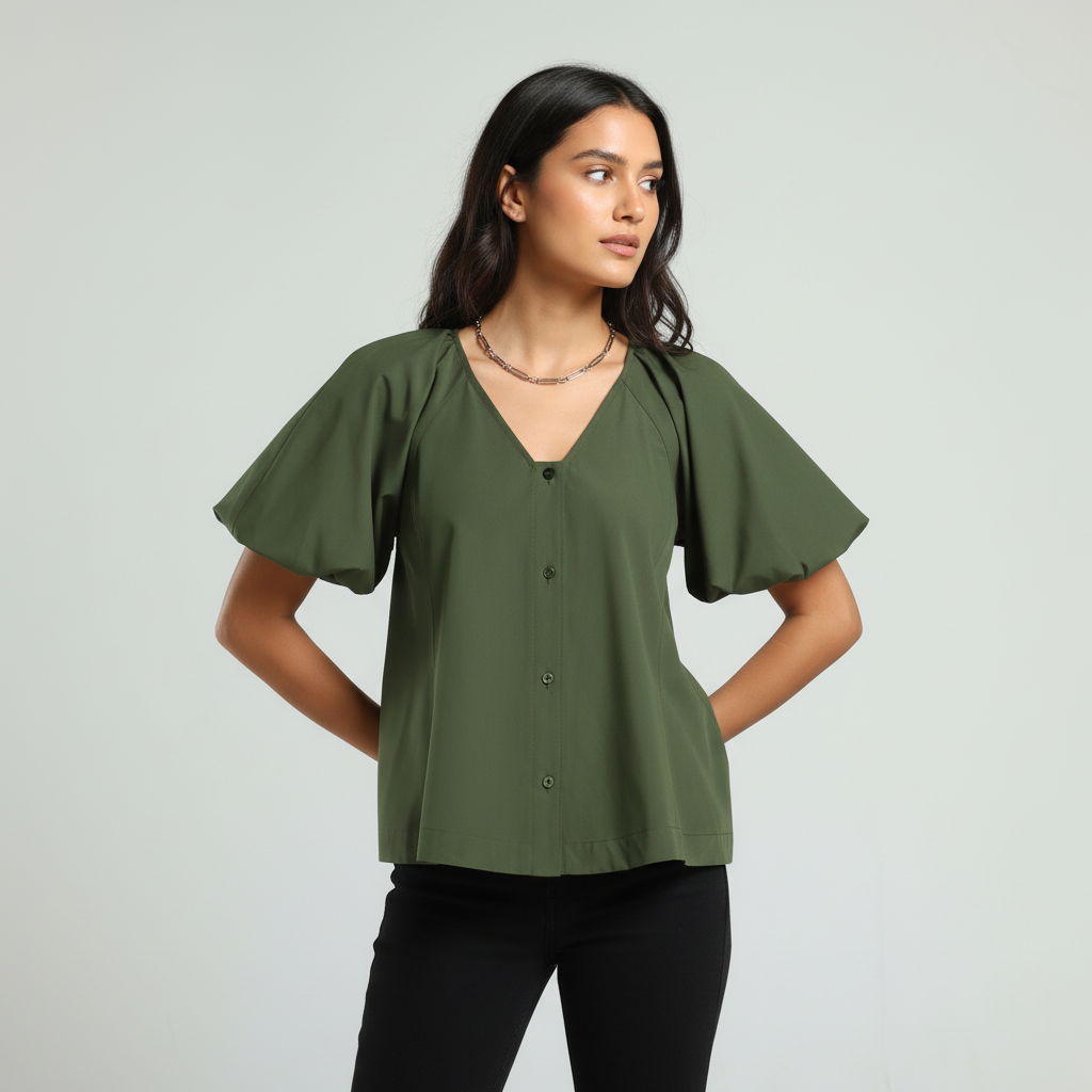Poplin V Shirt - Olive