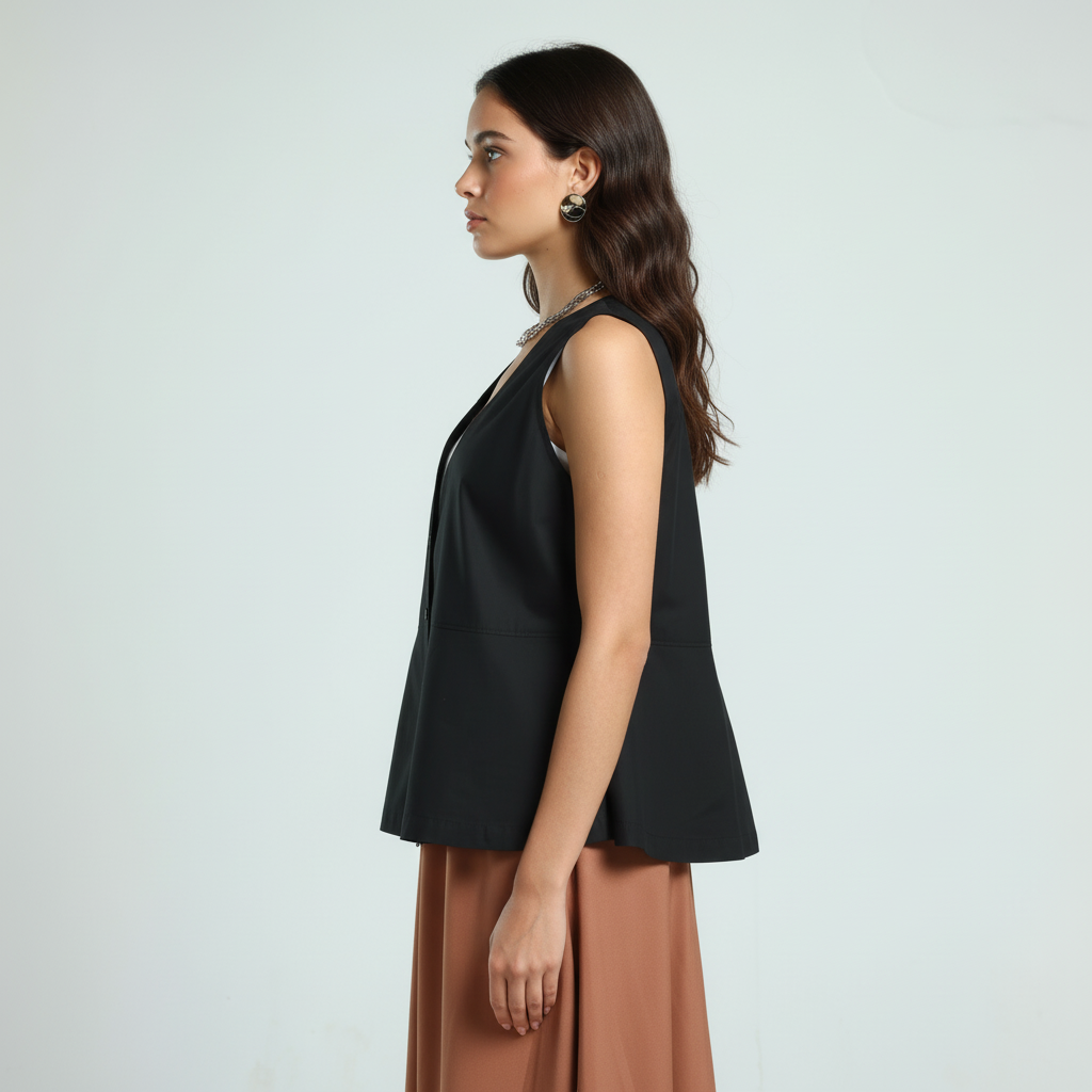 قميص بوبلين بدون أكمام - أسود