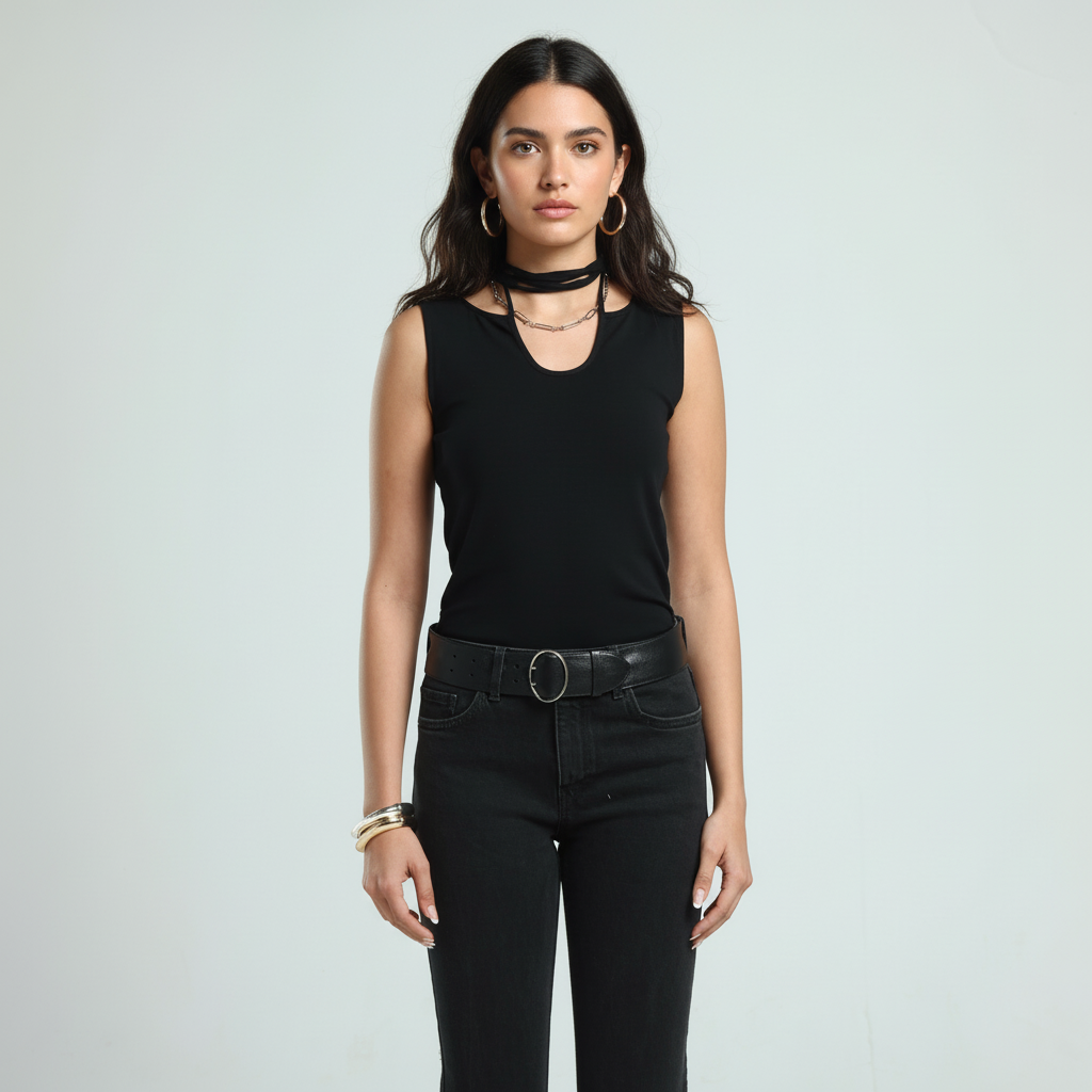 تيشيرت بدون أكمام - أسود