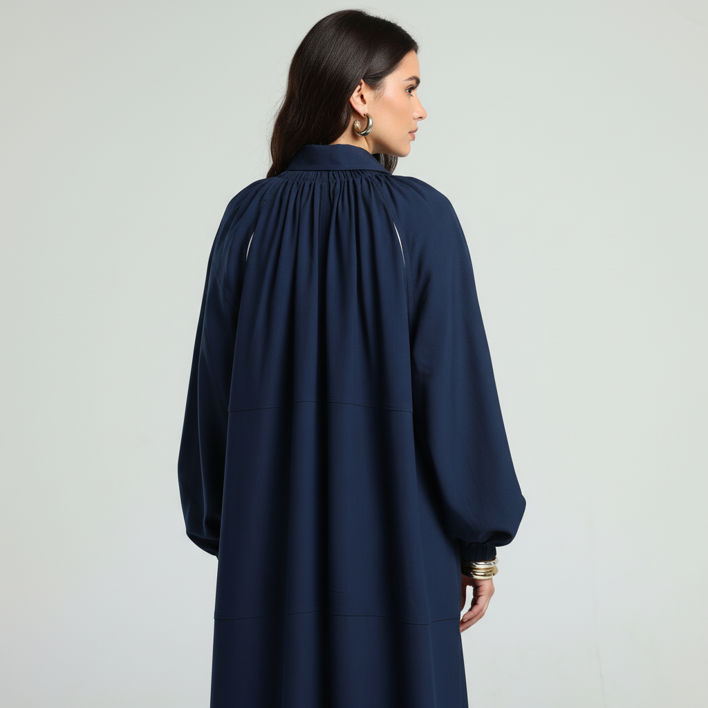 Oversized Crepe Coat Abaya - Navy