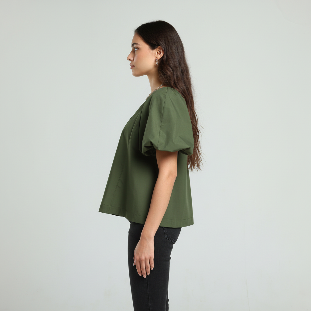 Poplin V Shirt - Olive