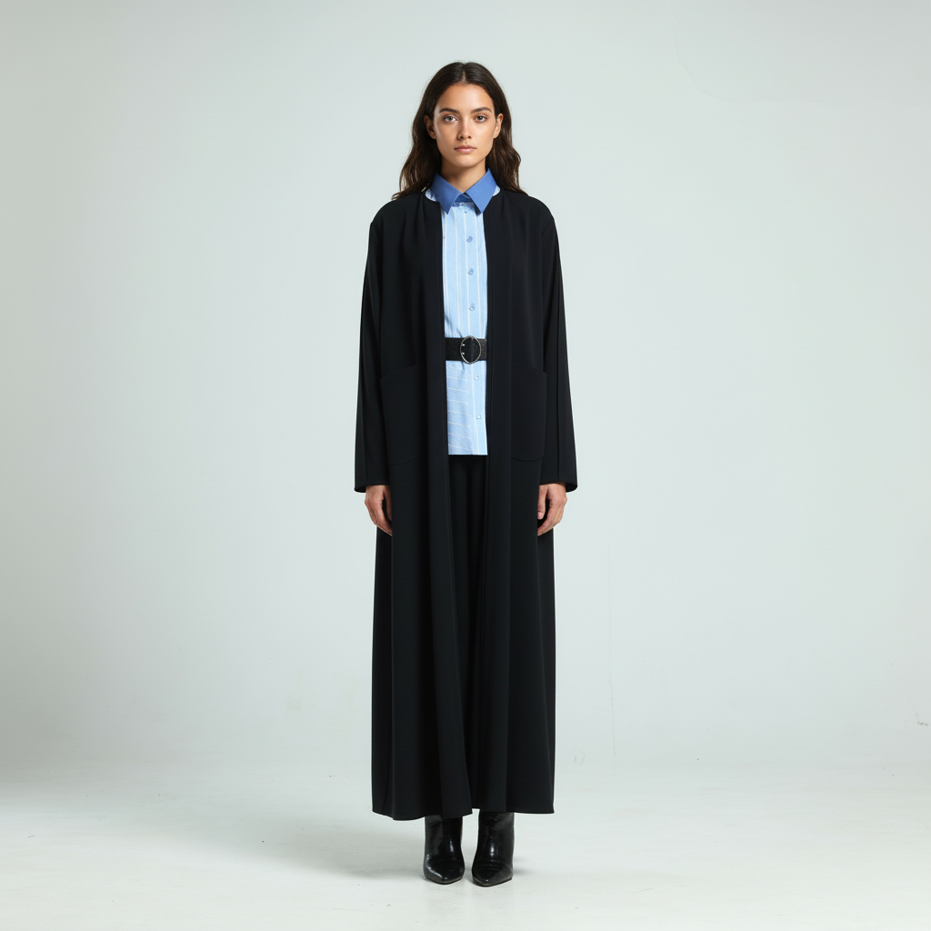 Simple Jacket Abaya - Black