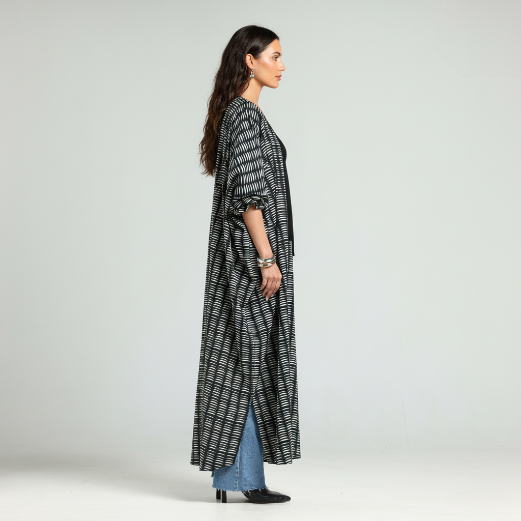 Half Moon Print Abaya - Black