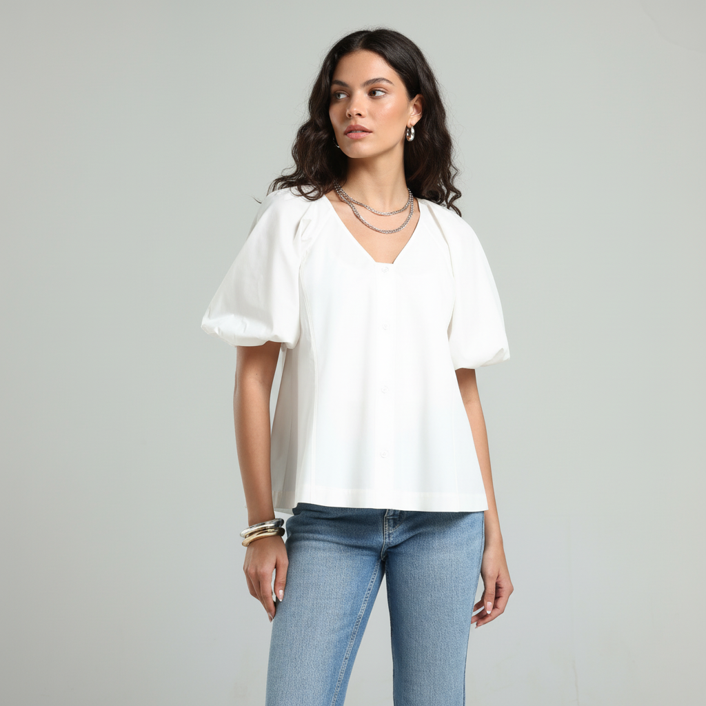 Poplin V Shirt - Off-White