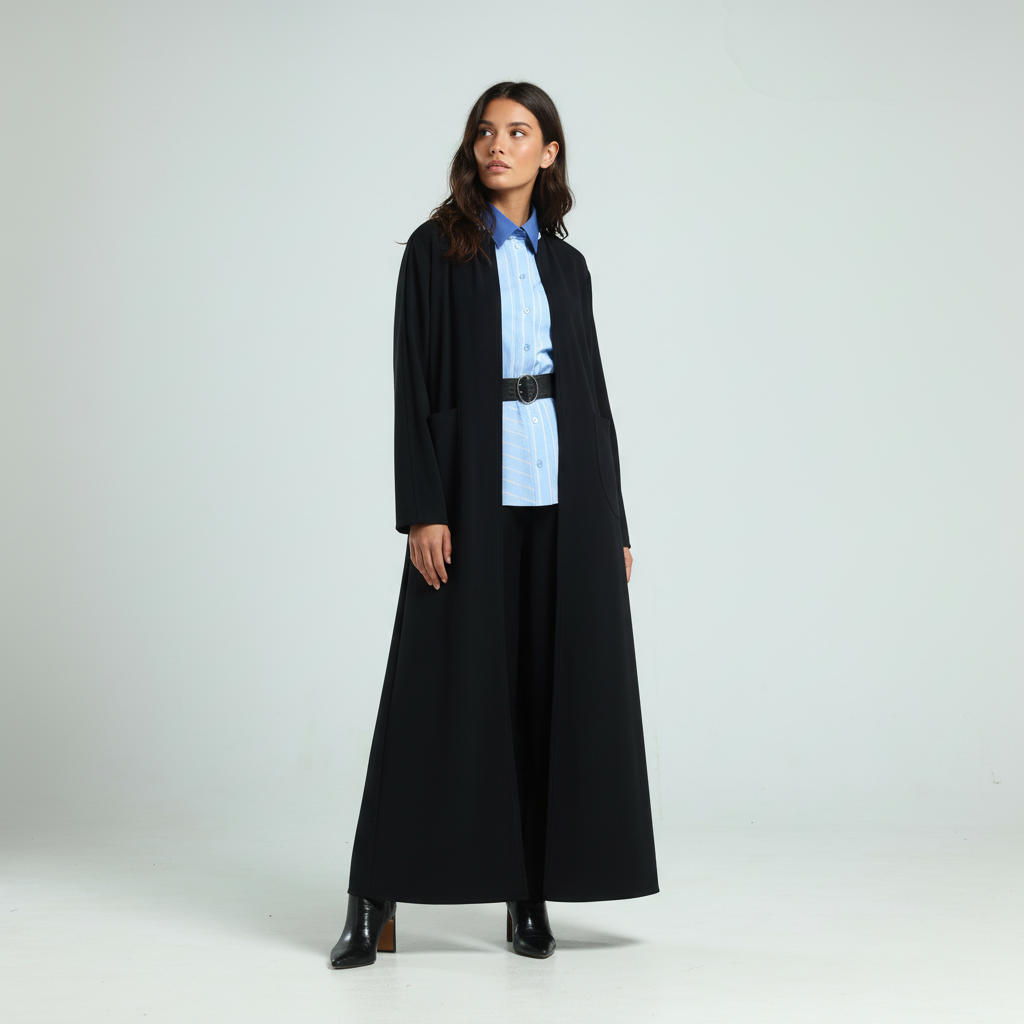 Cotton Poplin Peplum Shirt - Blue Stripes