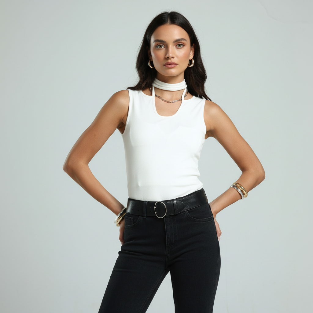 Neck Tie Tank Top - Off-White