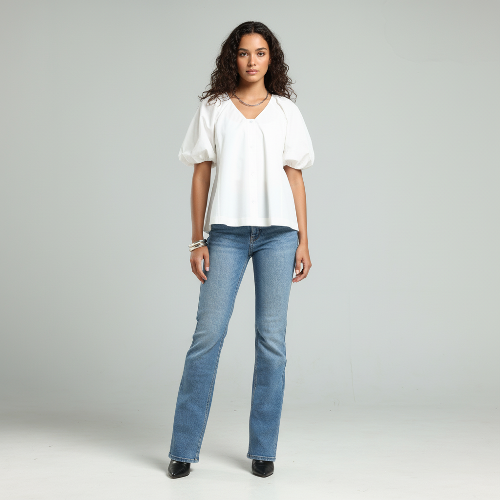 Poplin V Shirt - Off-White